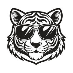 Obraz premium Tiger with glasses isolated white background