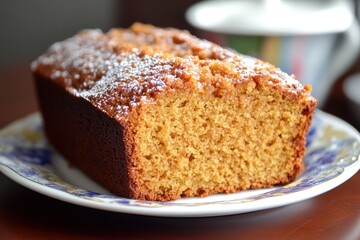 Delicious homemade golden pound cake on decorative plate