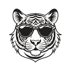 Obraz premium Tiger with glasses isolated white background