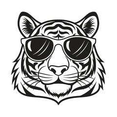 Obraz premium Tiger with glasses isolated white background
