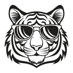 Obraz premium Tiger with glasses isolated white background