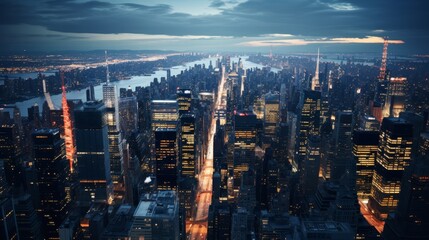 Fototapeta premium Stunning Aerial View of City Skyline at Night