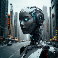 robot dans un univers digital et organique