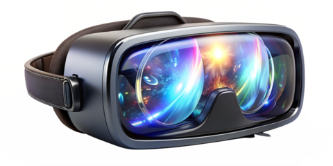 VR headset with vibrant 3D graphics for immersive gaming, cut out transparent