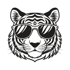 Obraz premium Tiger with glasses isolated white background