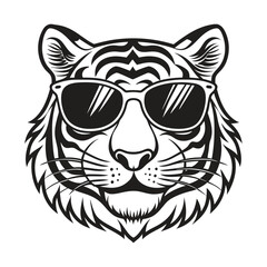 Tiger with glasses isolated white background