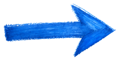 Bright blue arrow pointing right, ideal for directional guidance, cut out transparent