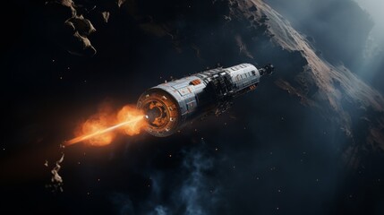 Fototapeta premium Futuristic Spaceship Soaring Through Deep Space