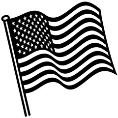 A black and white drawing of an American flag waving