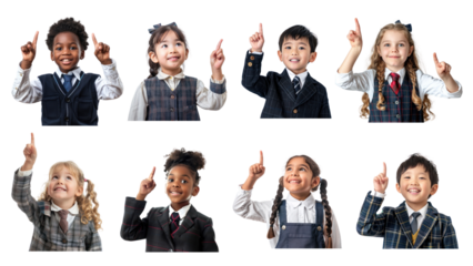 PNG diverse elementary school student element set, transparent background