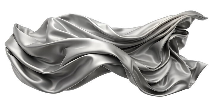 Elegant silver fabric draped artistically on a plain background, cut out transparent - Powered by Adobe