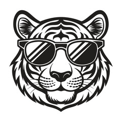 Obraz premium Tiger with glasses isolated white background
