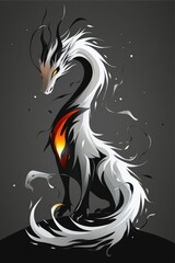 White Dragon with Orange Flames