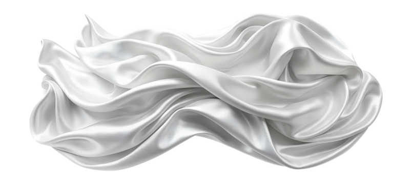 Elegant white silk draped in folds on a neutral backdrop, cut out transparent