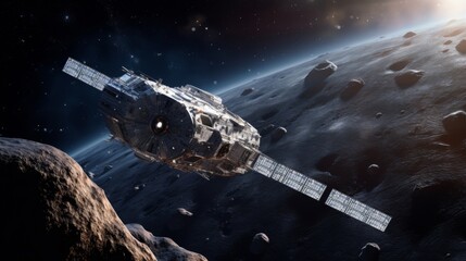 Futuristic Spacecraft Soaring Through Asteroid Belt