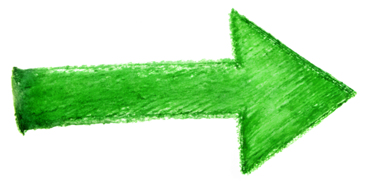 Green arrow pointing right for design use, cut out transparent