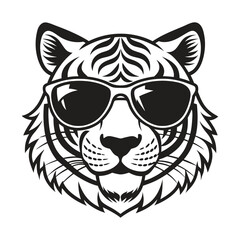 Obraz premium Tiger with glasses isolated white background