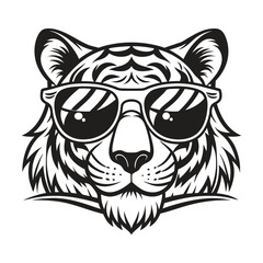 Obraz premium Tiger with glasses isolated white background