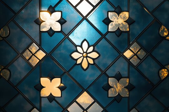 Elegant stained glass window with floral patterns