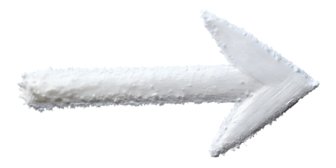 White arrow pointing right with textured surface on a plain background, cut out transparent