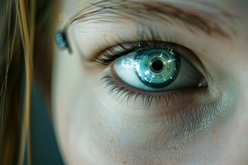 A woman eye with a cybernetic prosthetic