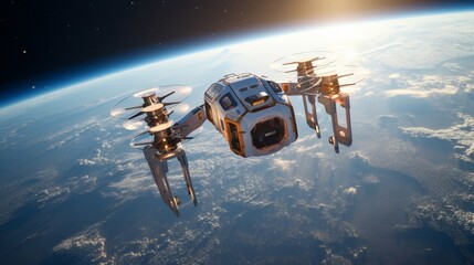 Futuristic Drone Flying Over Earth: A Glimpse into the Future of Transportation