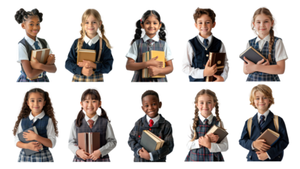 PNG diverse elementary school student element set, transparent background