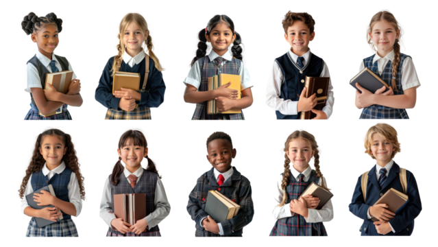 PNG diverse elementary school student element set, transparent background - Powered by Adobe