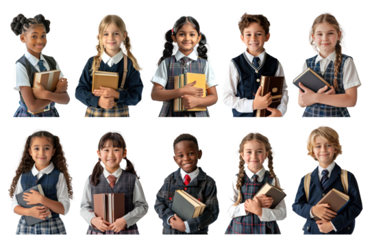 PNG diverse elementary school student element set, transparent background