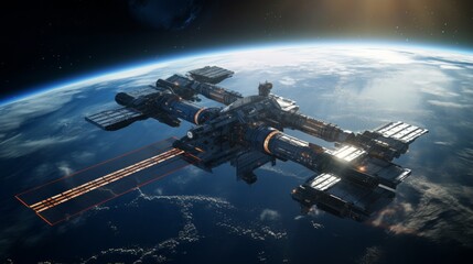 Fototapeta premium Futuristic Space Station Orbiting Earth