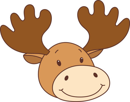 cute cartoon moose head with brown antlers clip art preview