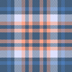 Intricate texture textile plaid, christmas tartan seamless background. Custom vector fabric check pattern in blue and red colors.