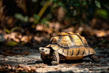Obraz premium A friendly tortoise plodding along at its own pace, AI generated