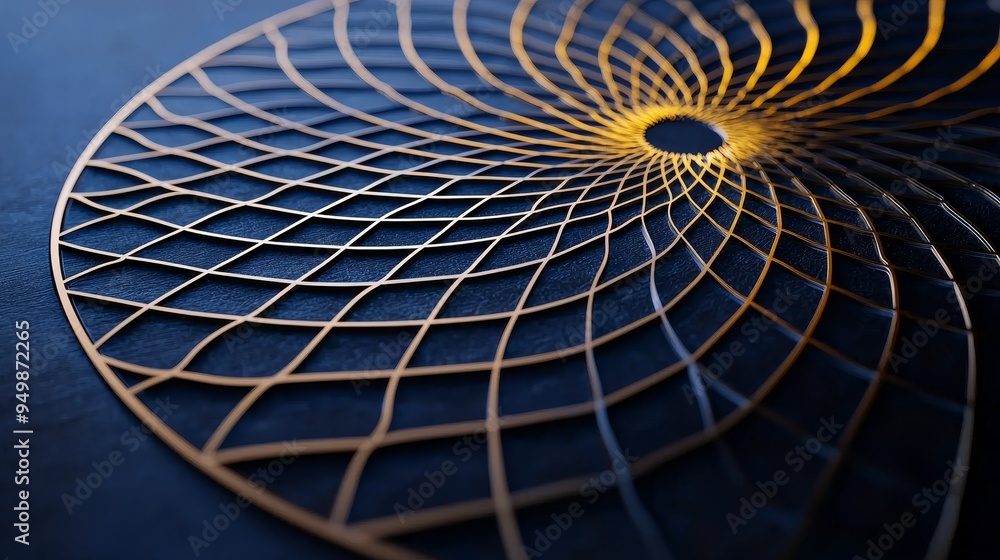 Poster a mesmerizing geometric pattern featuring an intricate spiral design with warm hues and a dark backg
