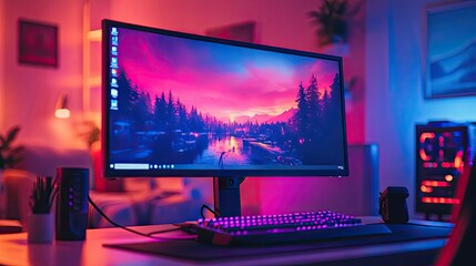 A computer monitor displaying a live stream of a gaming tournament, with the gamer's setup featuring vibrant RGB lighting