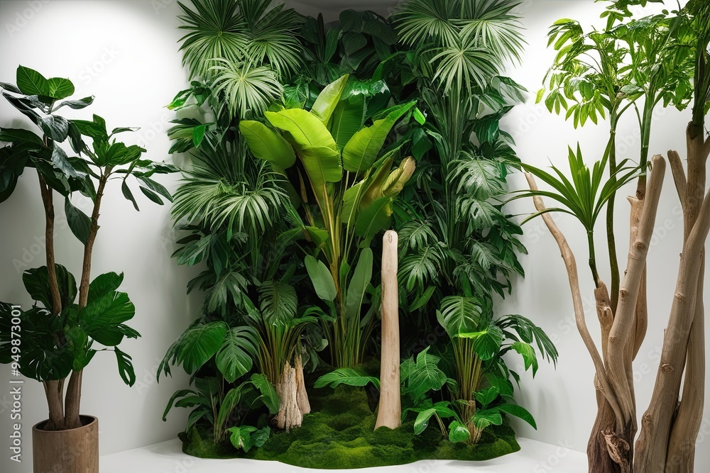 Poster tropical greenery display three dimensional poplar and cypress trees on sleek white background