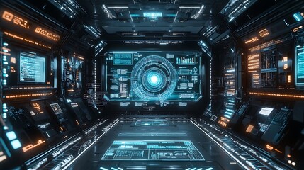 Fototapeta premium Innovative Digital Conference Center Featuring Virtual Reality and AI Integration 