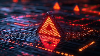 37. Risk management analysis, digital graphs with caution symbols, 3D illustration.