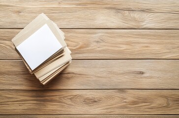 Fototapeta premium Stack of Brown Envelopes on a Wooden Surface
