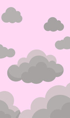 Fluffy clouds float gently in the sky on a soft pink background
