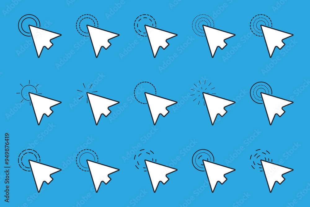 Aufkleber collection of arrow pointer, cursor icon, click or press cursor in flat design