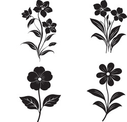 Set of Easter Flower Silhouette