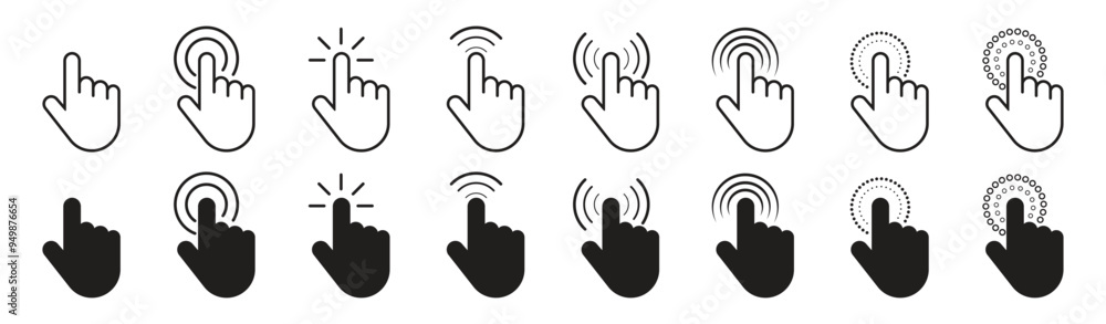 Poster set of flat cursor icons in hand forms