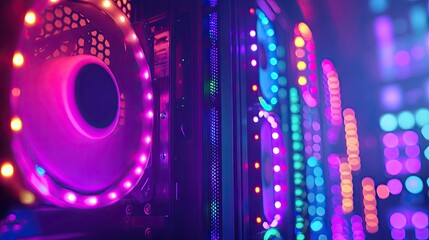 A close-up shot of a computer case with RGB lighting that creates a sense of energy and excitement