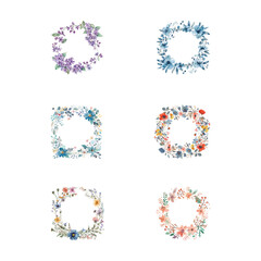 PNG watercolor flower frame element set, transparent background