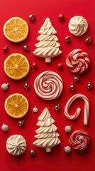 Festive Christmas Treats on a Red Background