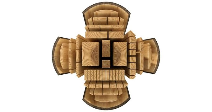 Rotating cut lumber from the log in front view - 3D animation seamlessly loopable
