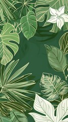 Luxury Nature green background vector. Floral pattern, Tropical plant line arts, Vector illustration