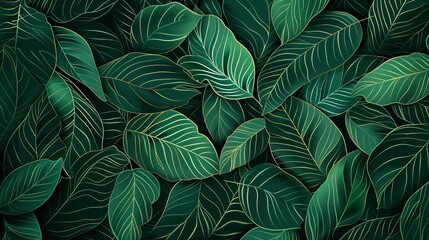 Luxury Nature green background vector. Floral pattern, Tropical plant line arts, Vector illustration
