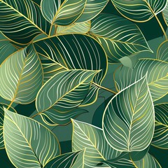 Luxury Nature green background vector. Floral pattern, Tropical plant line arts, Vector illustration